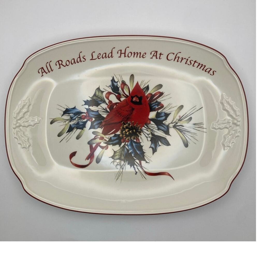 Lenox Winter Greetings Serving Platter Tray All Roads Lead Home At Christmas